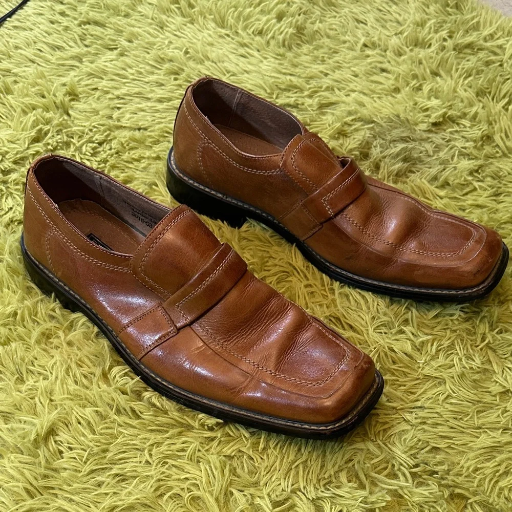 Brown Leather Slip-On Loafers Men’s Classic Dress Casual Shoes Size 11